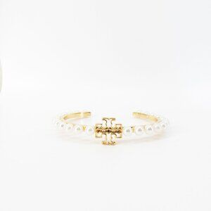Tory Burch Logo Pearl Cuff Bangle Ivory OS